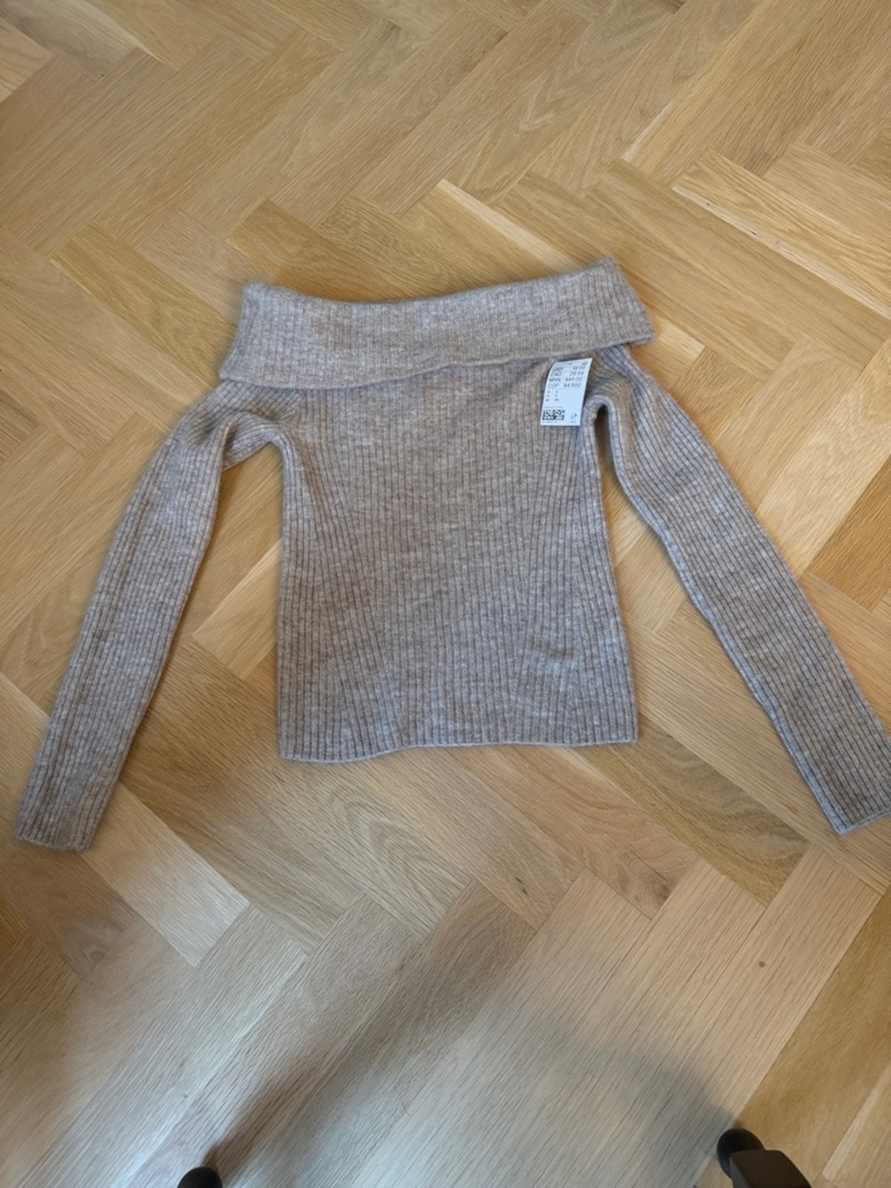 H&M Off-the-Shoulder Ribbed Sweater in Light Beige